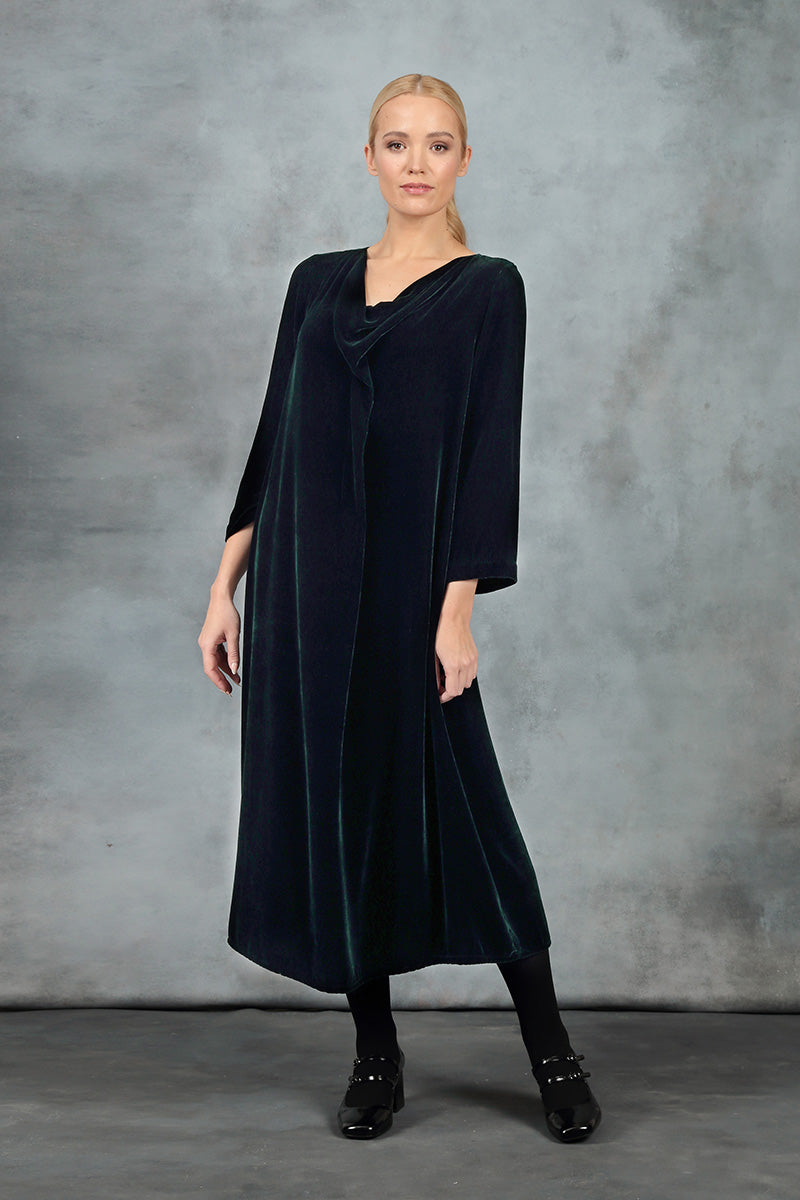 Soft Cowl Emerald Silk Velvet Dress