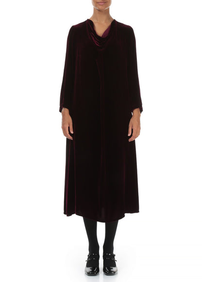 Soft Cowl Magenta Silk Velvet Dress