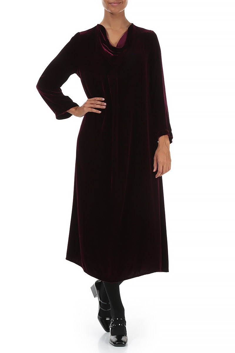 Soft Cowl Magenta Silk Velvet Dress