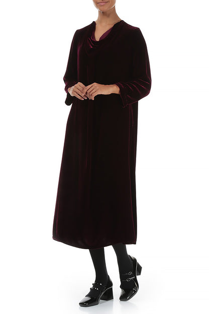 Soft Cowl Magenta Silk Velvet Dress