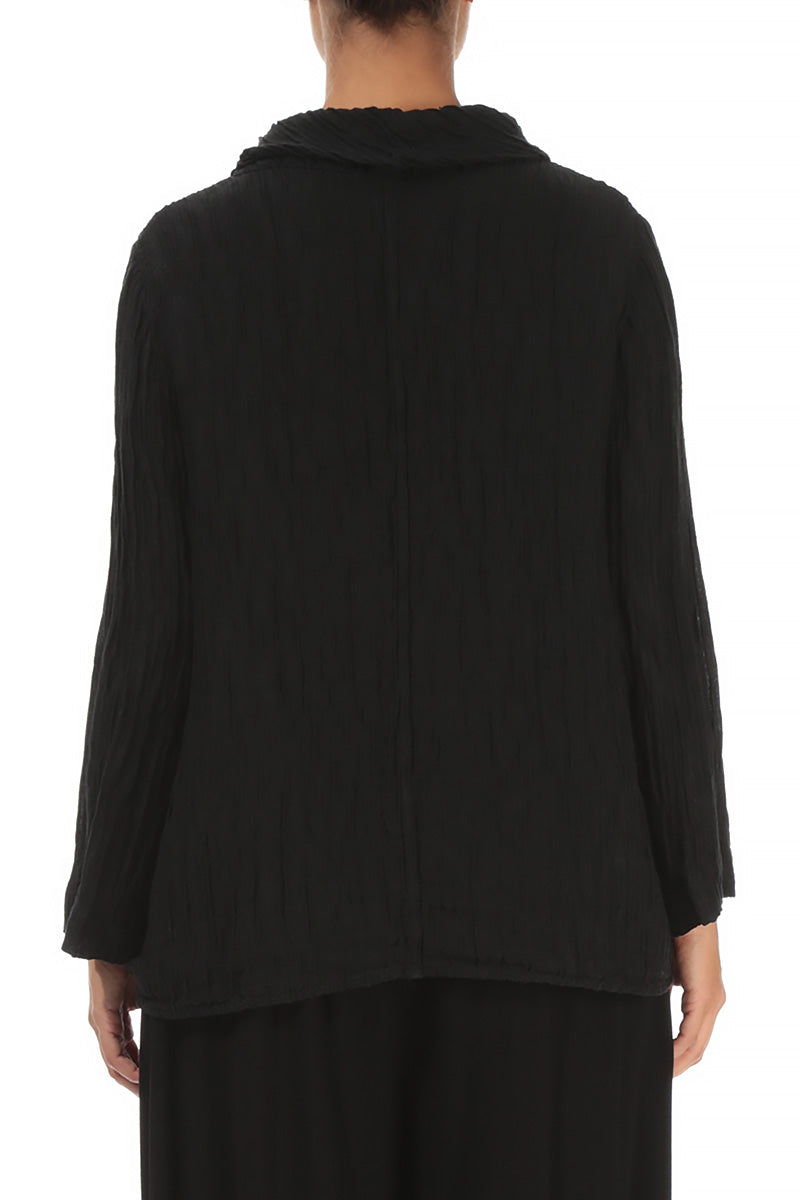 Soft Cowl Neck Crinkled Black Silk Blouse