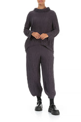 Soft Cowl Neck Crinkled Vintage Violet Silk Blouse 4