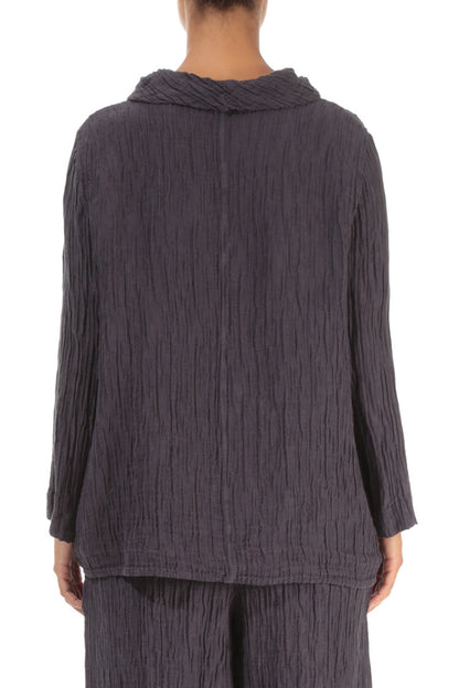 Soft Cowl Neck Crinkled Vintage Violet Silk Blouse 2