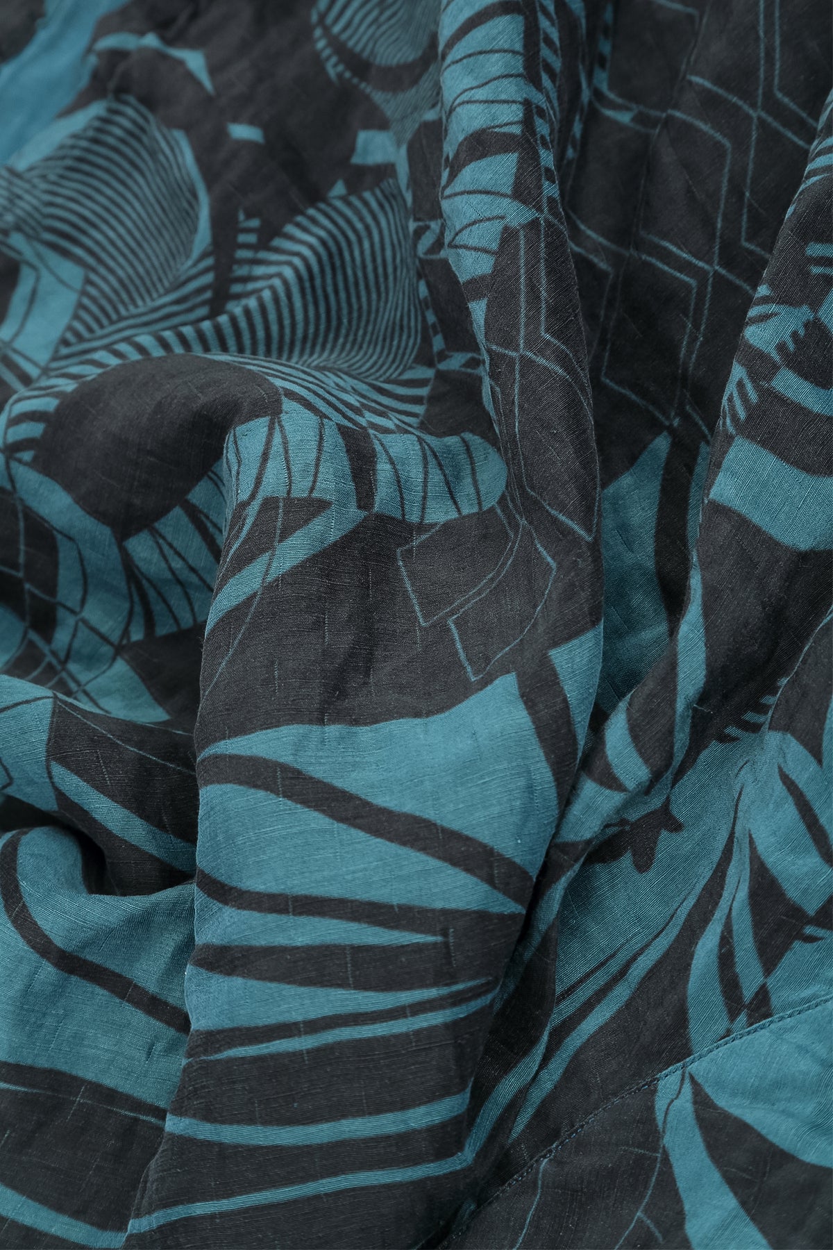 Soft Cowl Neck Deep Turquoise Orbit Textured Silk Blouse