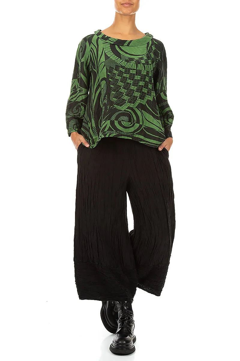 Soft Cowl Neck Shamrock Green Orbit Textured Silk Blouse 5