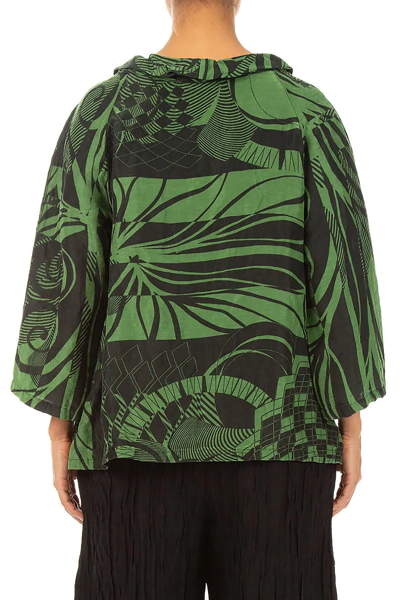 Soft Cowl Neck Shamrock Green Orbit Textured Silk Blouse 3