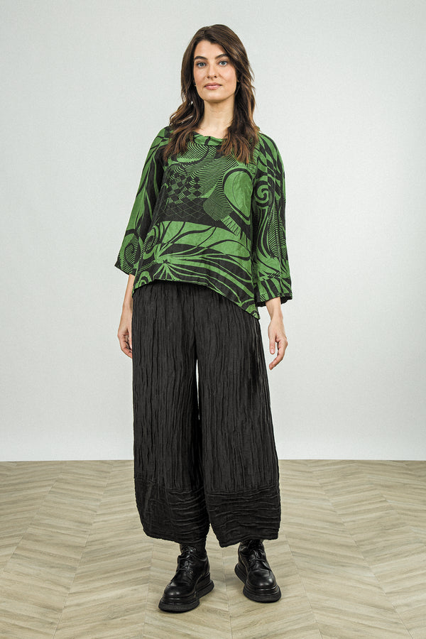 Soft Cowl Neck Shamrock Green Orbit Textured Silk Blouse