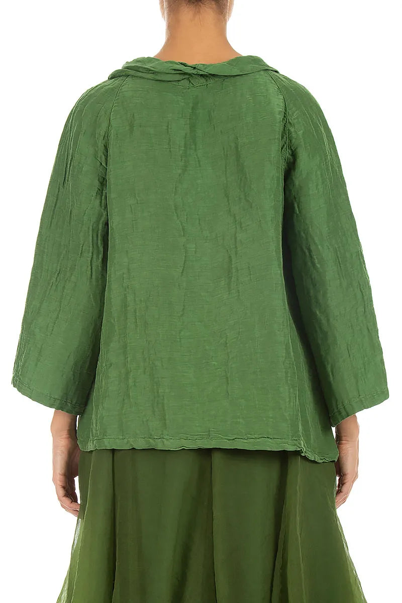 Soft Cowl Neck Shamrock Green Textured Silk Blouse 2