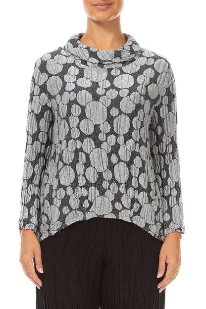 Soft Cowl Neck Silver Circle Silk Linen Blouse 1