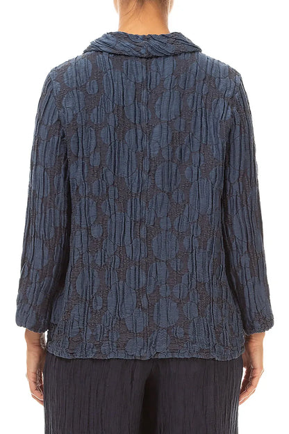 Soft Cowl Neck Slate Blue Circle Silk Linen Blouse