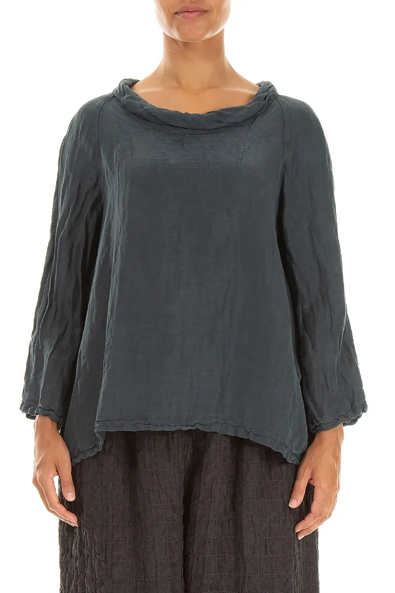 Soft Cowl Neck Slate Textured Silk Blouse 1