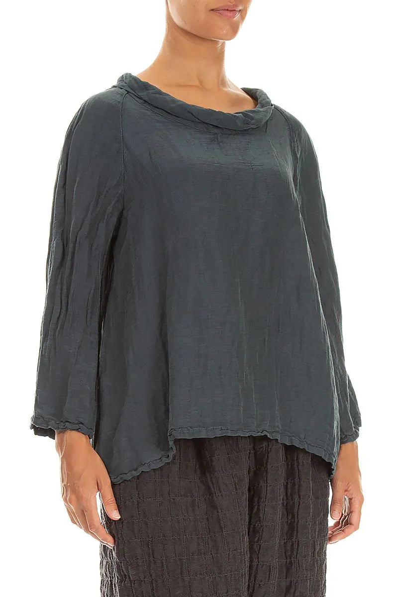 Soft Cowl Neck Slate Textured Silk Blouse 3