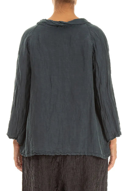 Soft Cowl Neck Slate Textured Silk Blouse 2