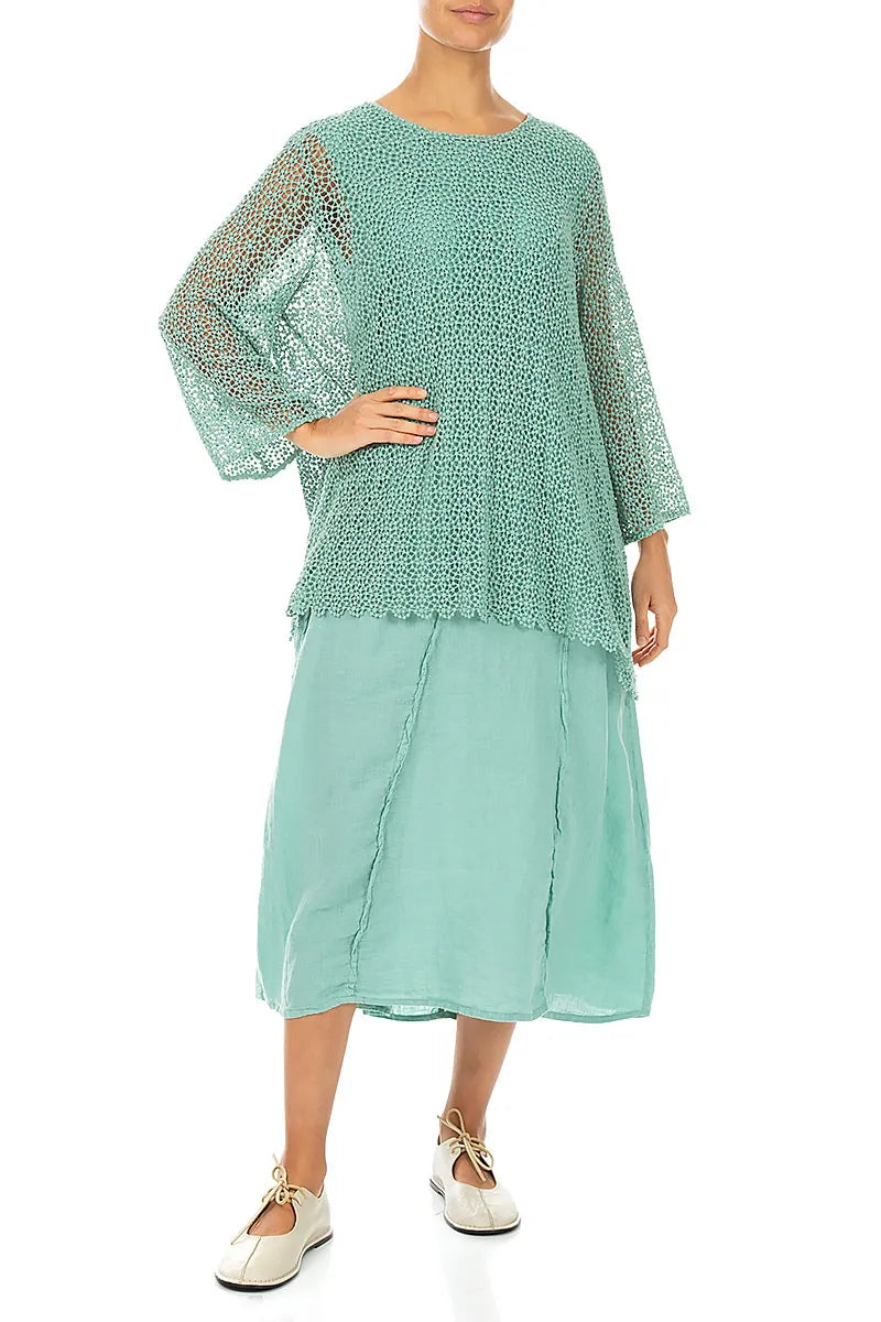 Soft Flare Mint Broderie Cotton Blouse 4