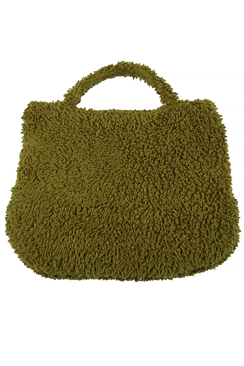 Soft Olive Teddy Cotton Hand Muff Bag