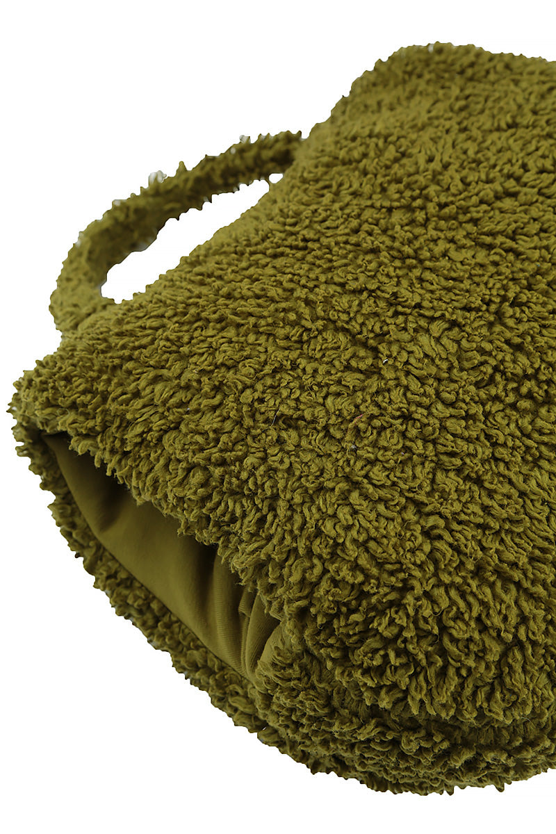 Soft Olive Teddy Cotton Hand Muff Bag