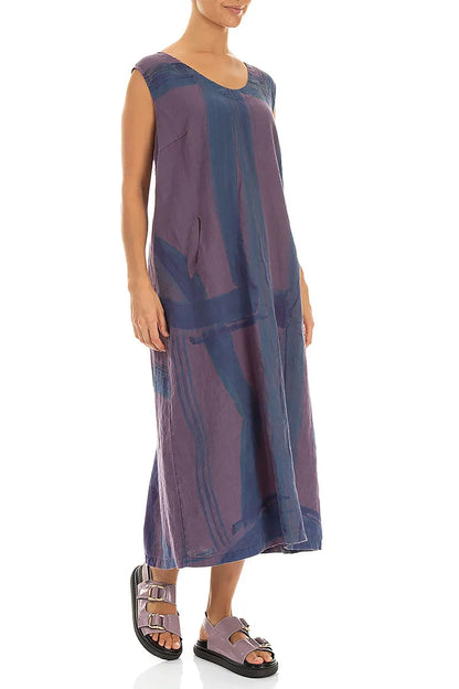 Weiches V-Ausschnitt Leinenkleid mit Amethyst-Pinselstrich