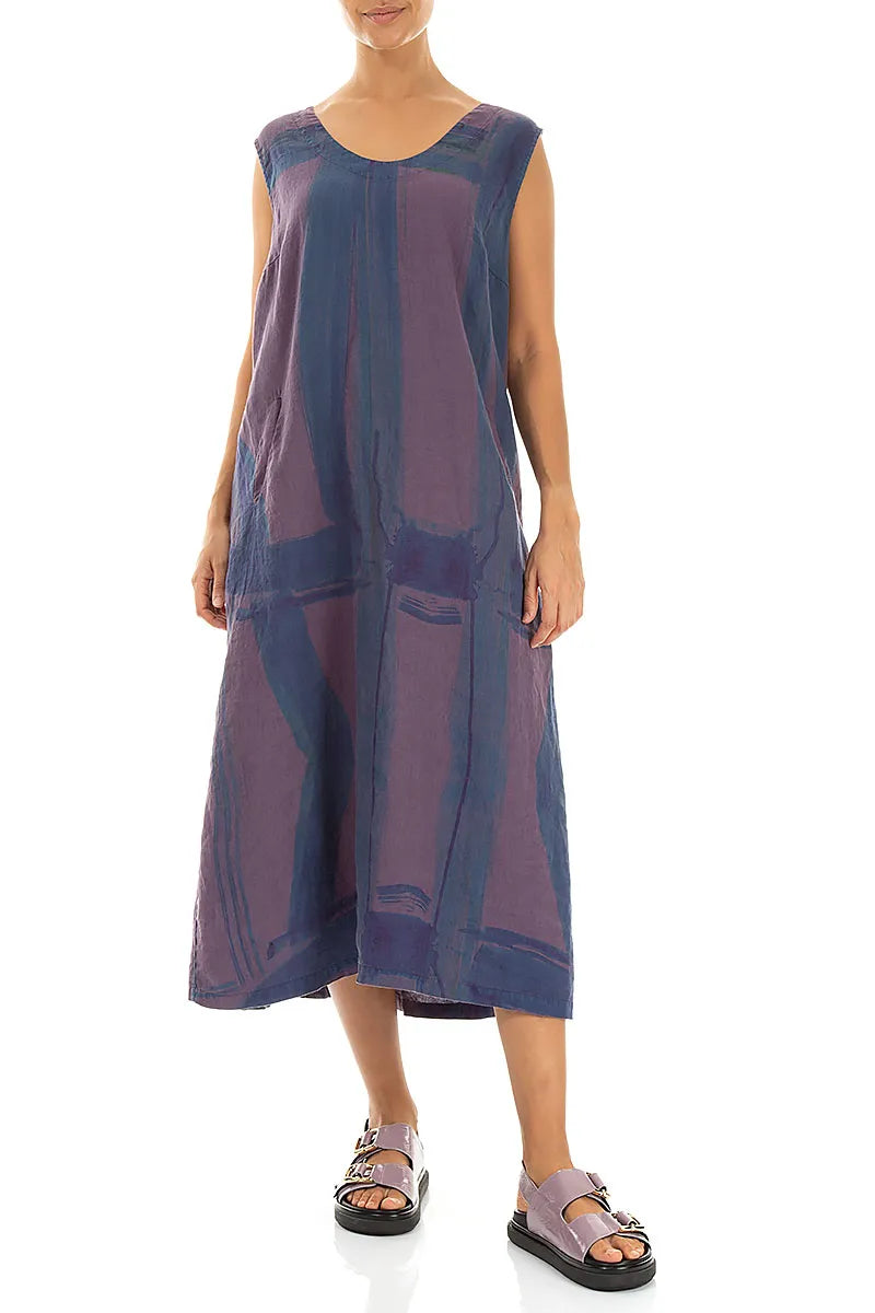 Weiches V-Ausschnitt Leinenkleid mit Amethyst-Pinselstrich