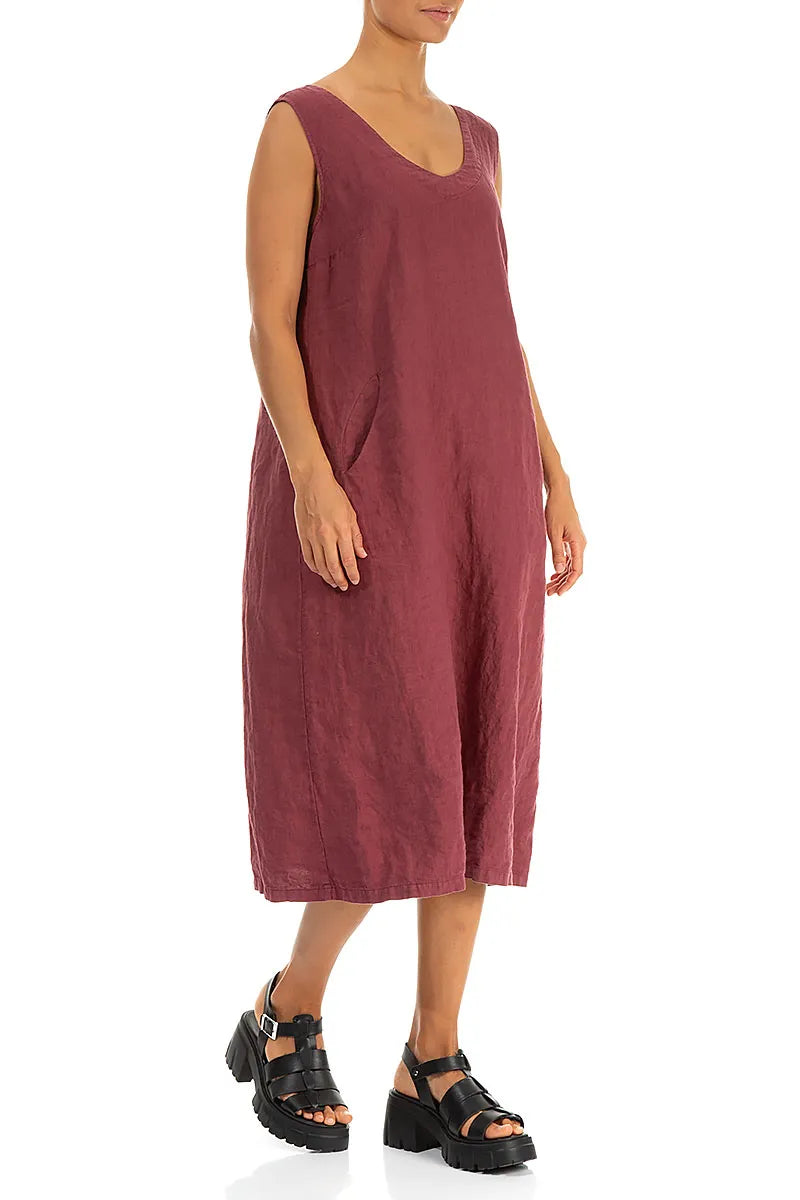 Soft V-Neck Antique Ruby Linen Dress
