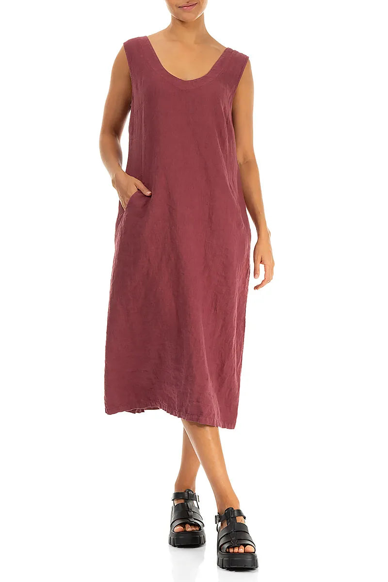 Soft V-Neck Antique Ruby Linen Dress