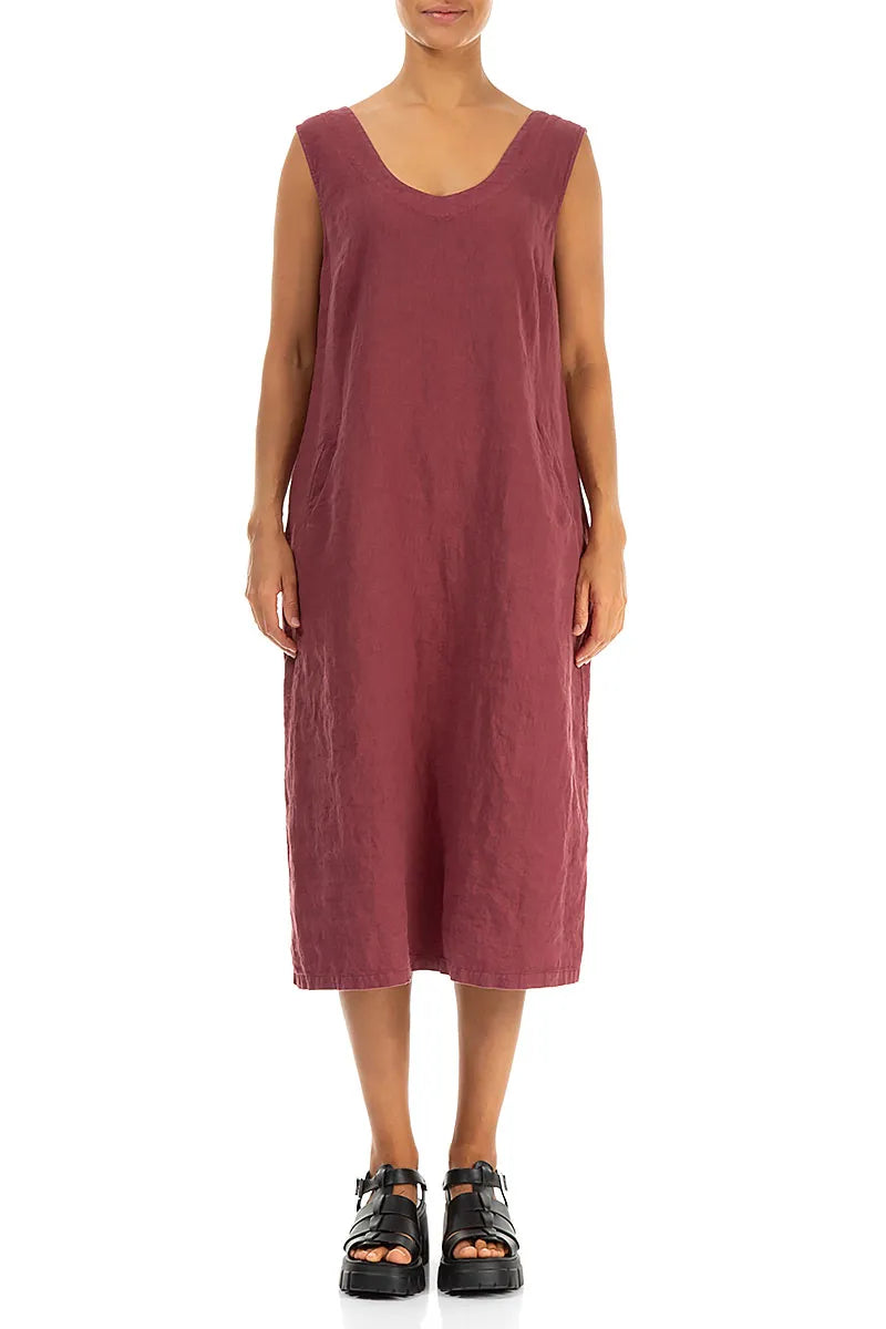 Soft V-Neck Antique Ruby Linen Dress