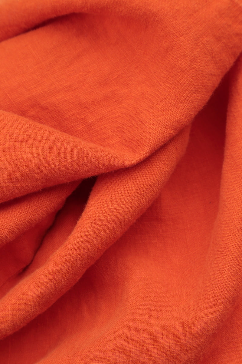 Soft V-Neck Flame Orange Linen Dress