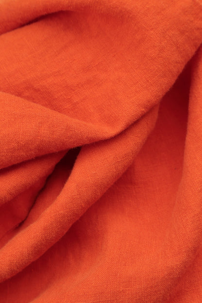 Soft V-Neck Flame Orange Linen Dress