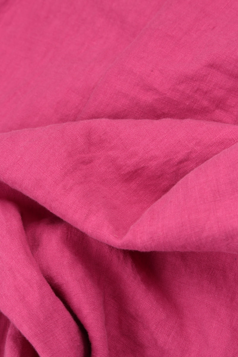 Soft V-Neck Fuchsia Linen Dress  grizas.com