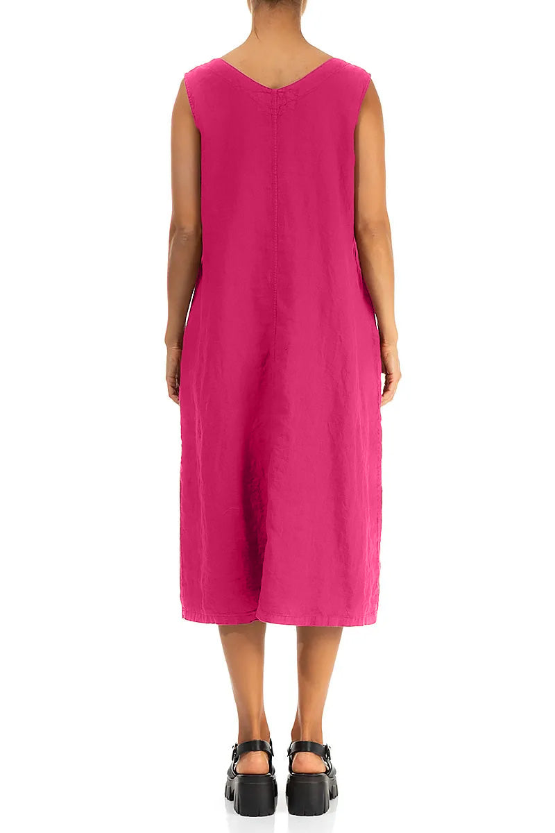 Soft V-Neck Fuchsia Linen Dress
