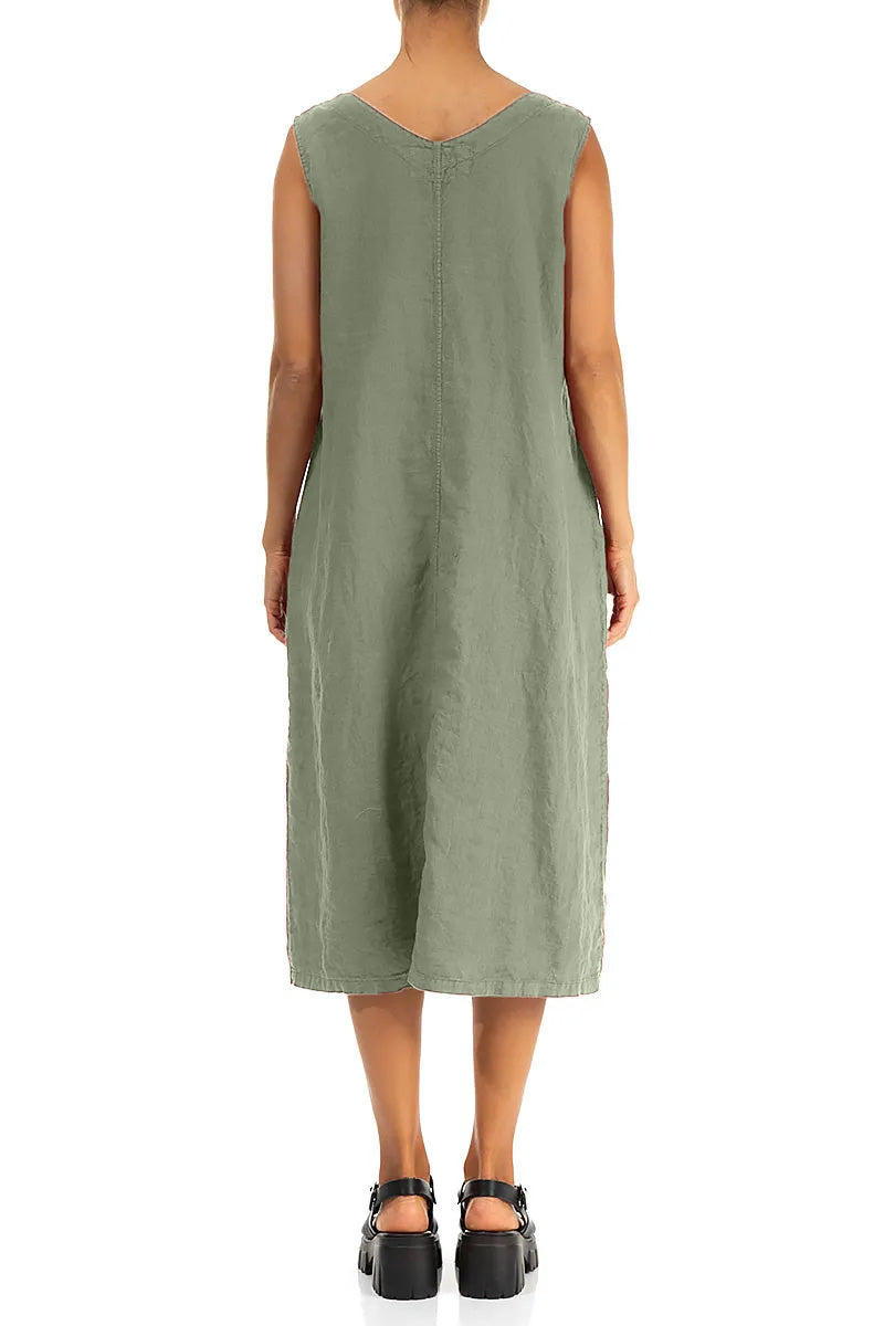 Soft V-Neck Sage Linen Dress L Soft V-Neck Sage Linen Dress L