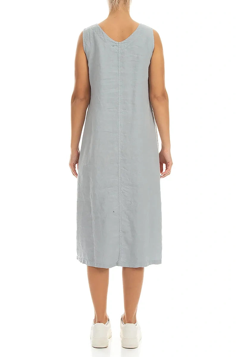 Soft V-Neck Silver Grey Linen Dress 2