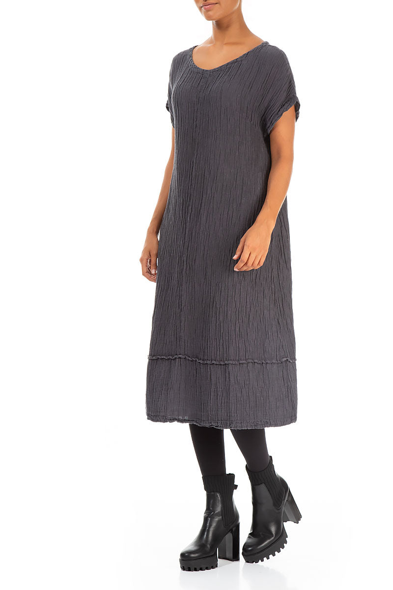 Soft V-Neck Steel Crinkled Silk Dress 3