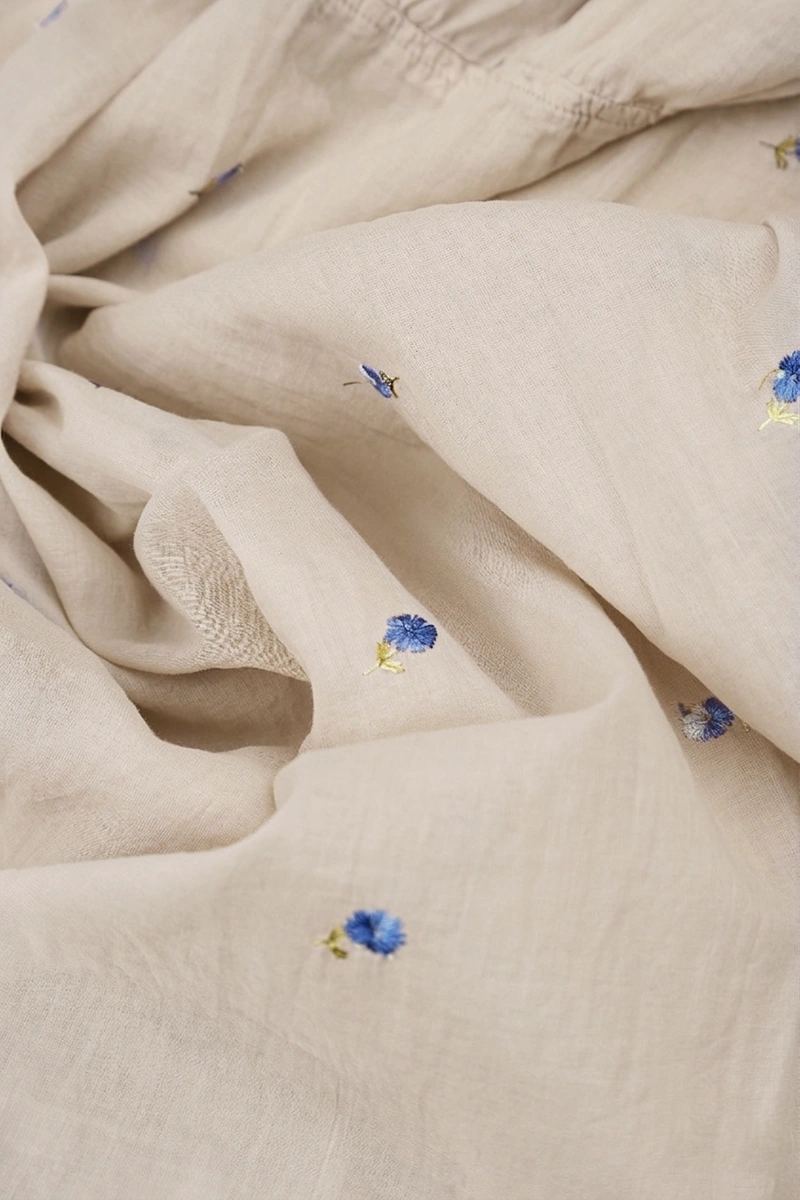 Soft Volume Beige Embroidered Petals Cotton Midi Dress 5