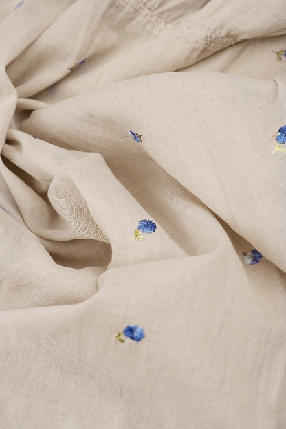 Soft Volume Beige Embroidered Petals Cotton Midi Dress 5