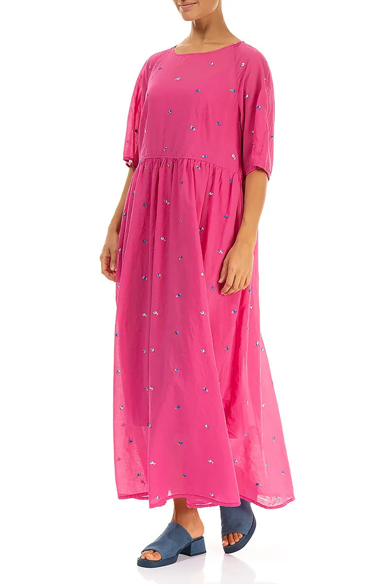 Soft Volume Fuchsia Embroidered Petals Cotton Dress grizas.com Soft Volume Fuchsia Embroidered Petals Cotton Dress grizas.com