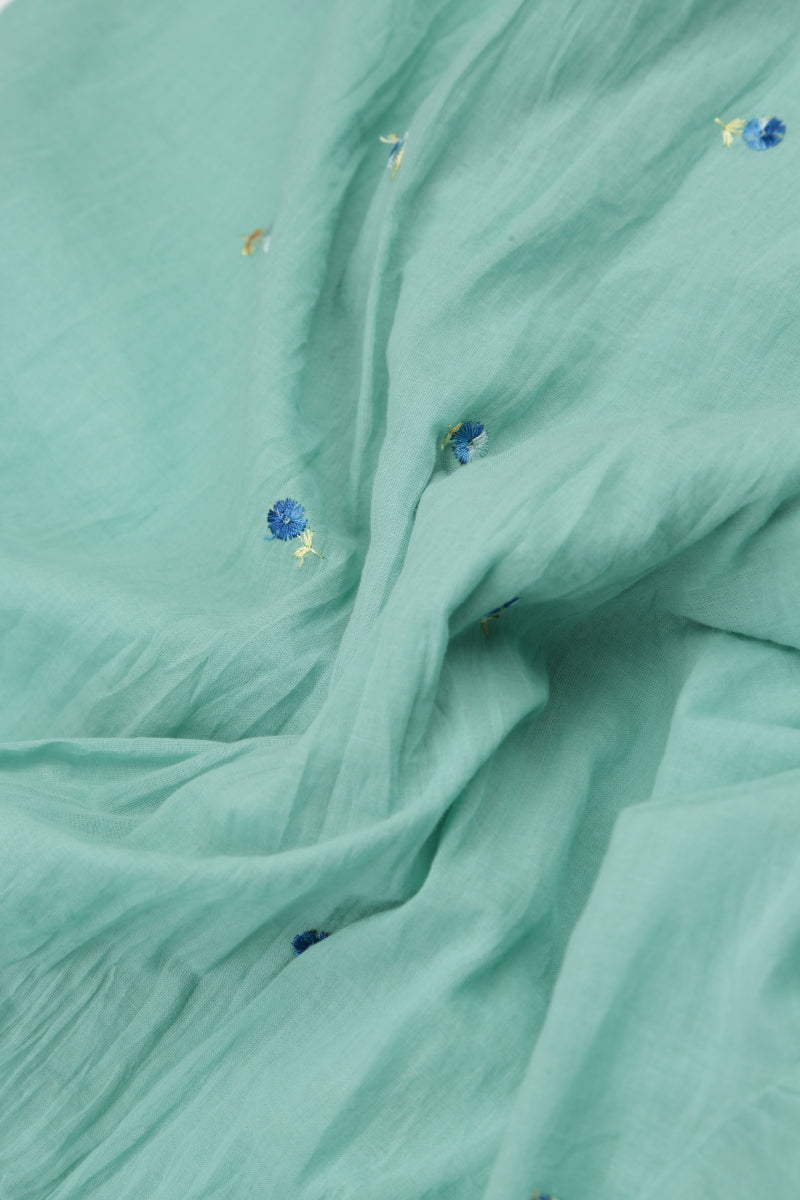 Soft Volume Mint Embroidered Petals Cotton Midi Dress 5