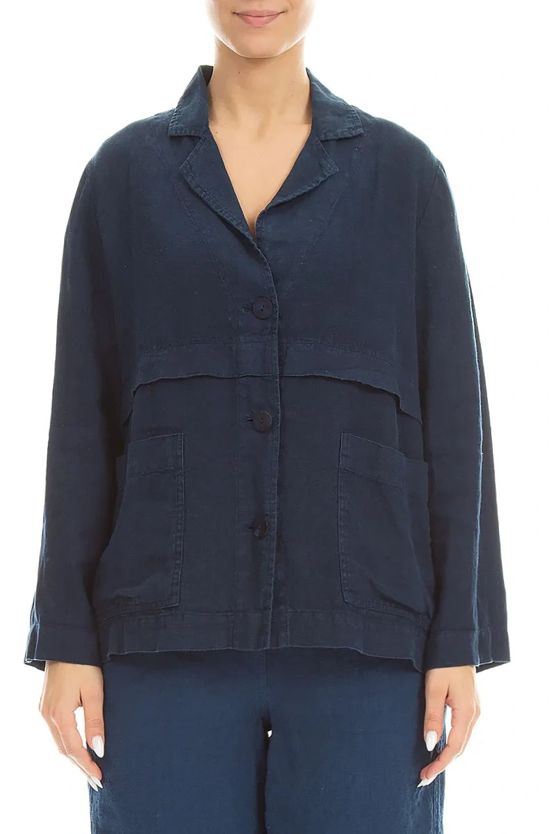 Marineblaue Leinenjacke mit weicher Struktur