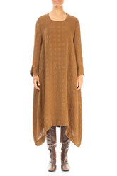 Square Neck Bubble Aged Copper Silk Dress 1