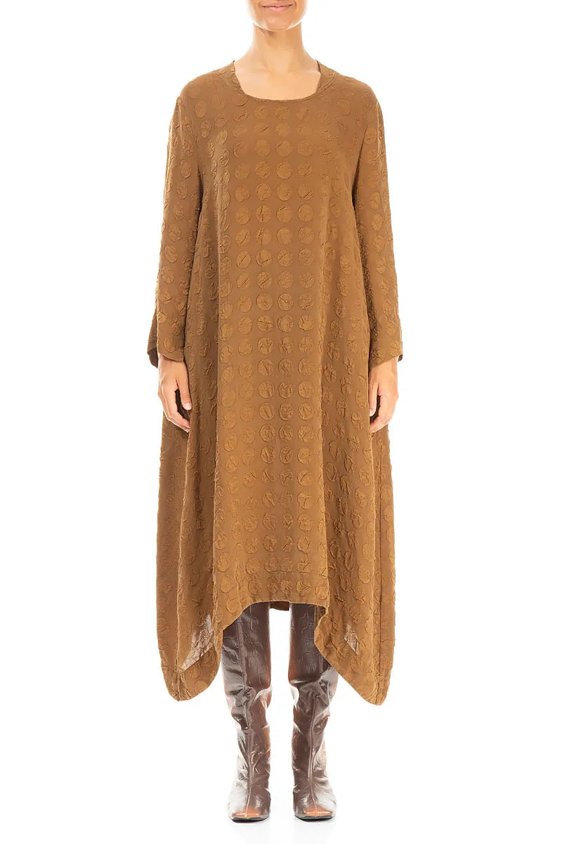 Square Neck Bubble Aged Copper Silk Dress 1