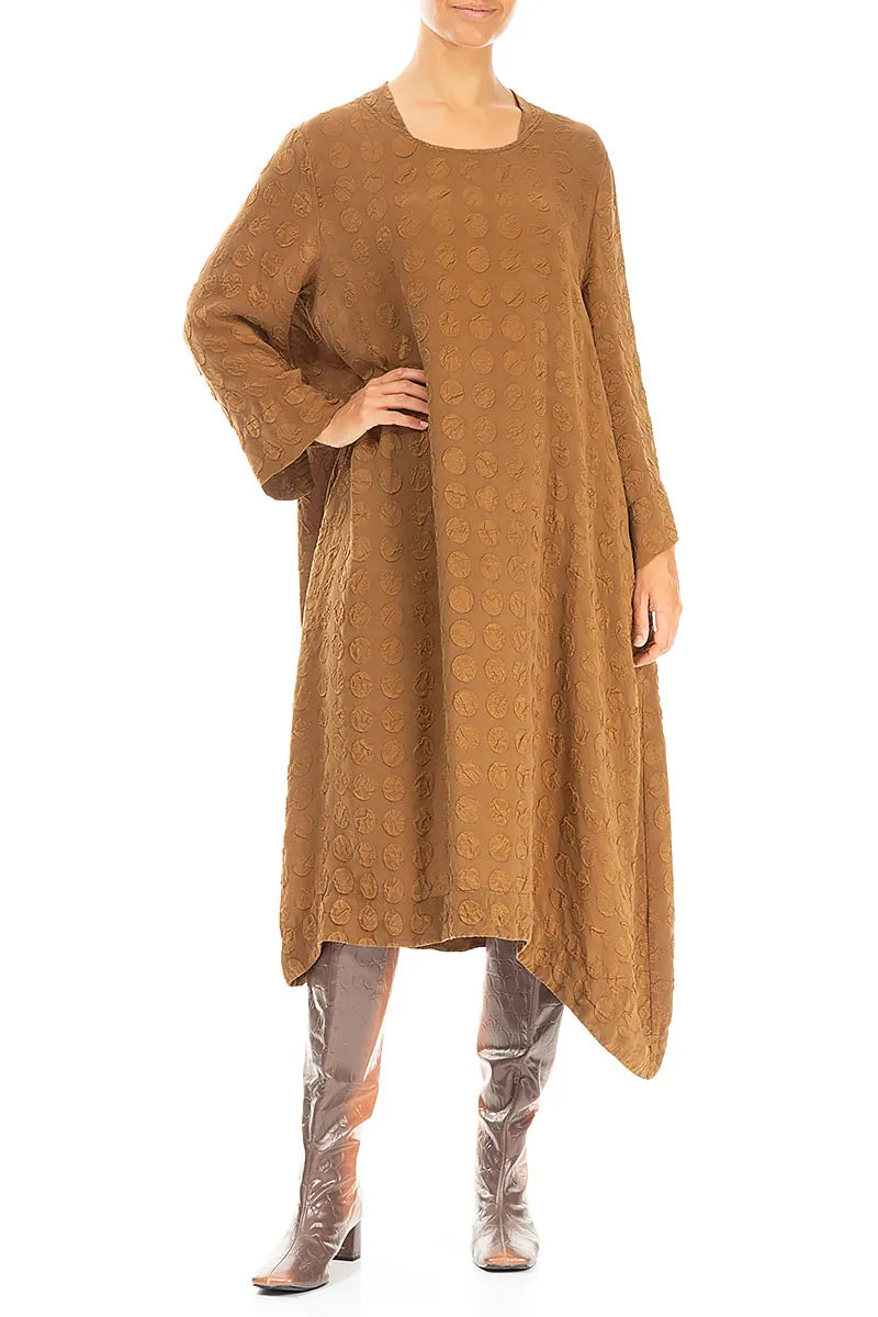 Square Neck Bubble Aged Copper Silk Dress 4