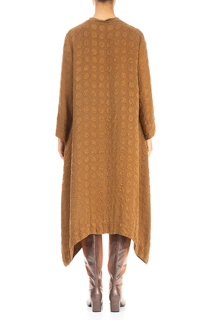 Square Neck Bubble Aged Copper Silk Dress 2