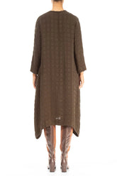 Square Neck Bubble Forest Brown Silk Dress 2