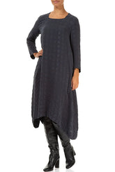 Square Neck Bubble Graphite Blue Silver Silk Dress 3