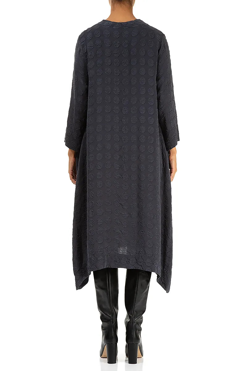 Square Neck Bubble Graphite Blue Silver Silk Dress 2