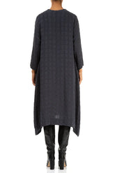 Square Neck Bubble Graphite Blue Silver Silk Dress 2