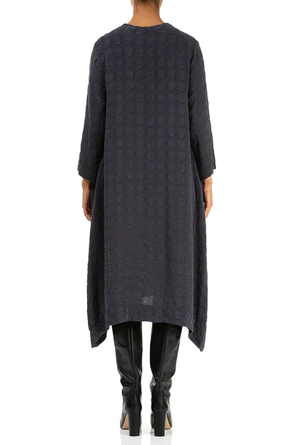 Square Neck Bubble Graphite Blue Silver Silk Dress 2