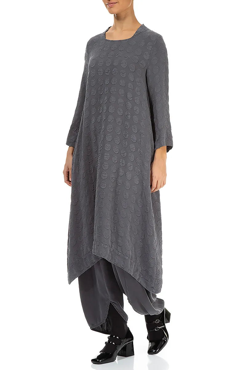 Square Neck Bubble Grey Silver Silk Dress 3