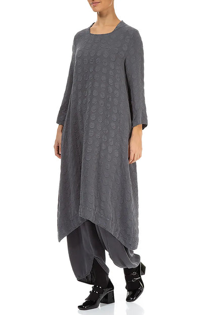 Square Neck Bubble Grey Silver Silk Dress 3