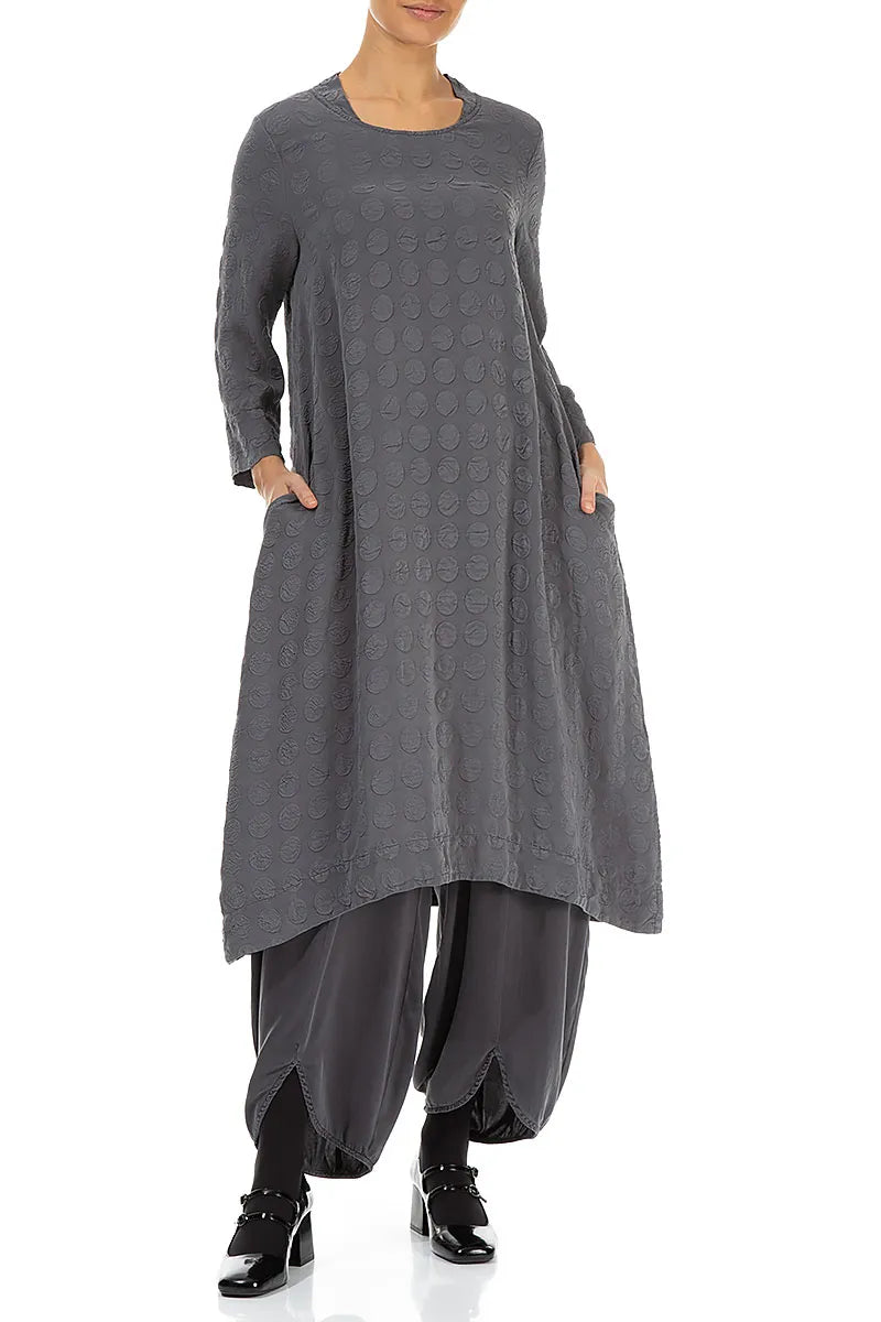 Square Neck Grey Silver Bubble Silk Dress 5