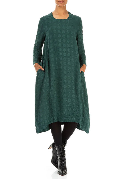 Square Neck Bubble Peacock Silk Dress 4